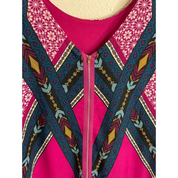 Pink Owl Women Fuchsia Abstract Print Boat Neck Three Quarter Sleeve Dress Sz M - Picture 5 of 7